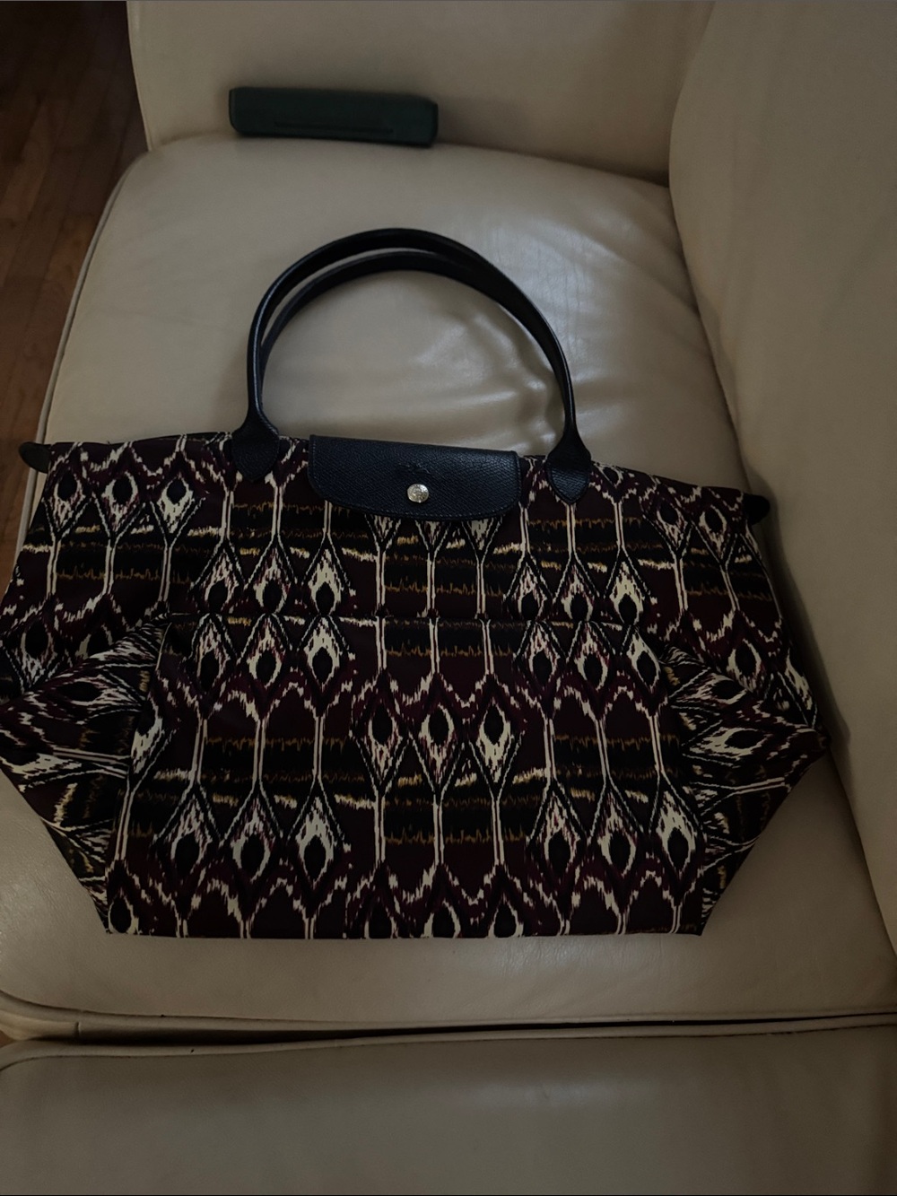 Longchamp Maroon and Black Patterned Large Tote